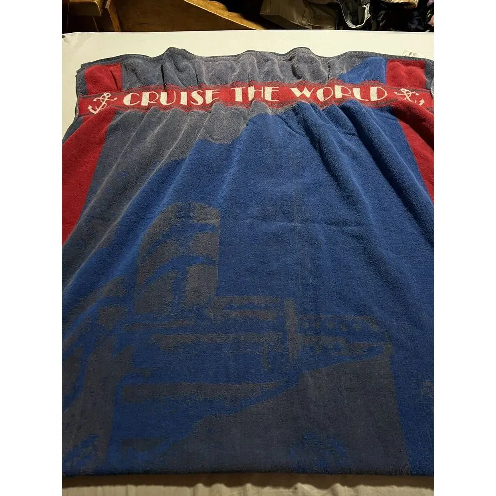 vtg tropical escape beach towel‎ Cruise The World 100% cotton